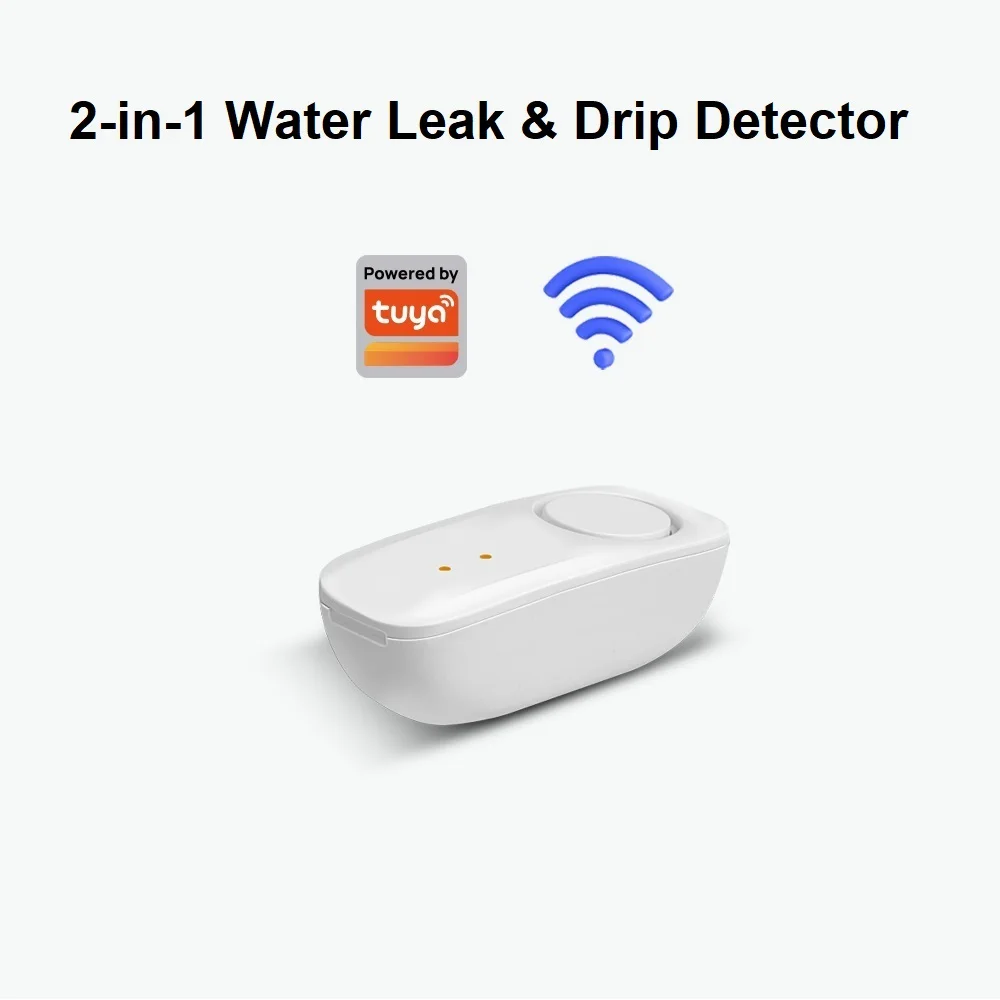 Lincukoo Tuya WiFi Smart 2-in-1 Water Leak & Drip Detector 110dB Siren Instant App Alerts Suitable for Home Basement Kitchen