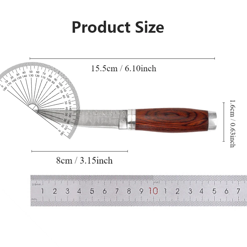 Wooden Handle Damascus Pattern Pocket Knife Outdoor Survival Cutting Tools BBQ Meat Cleaver Knife Portable Small Straight Knife