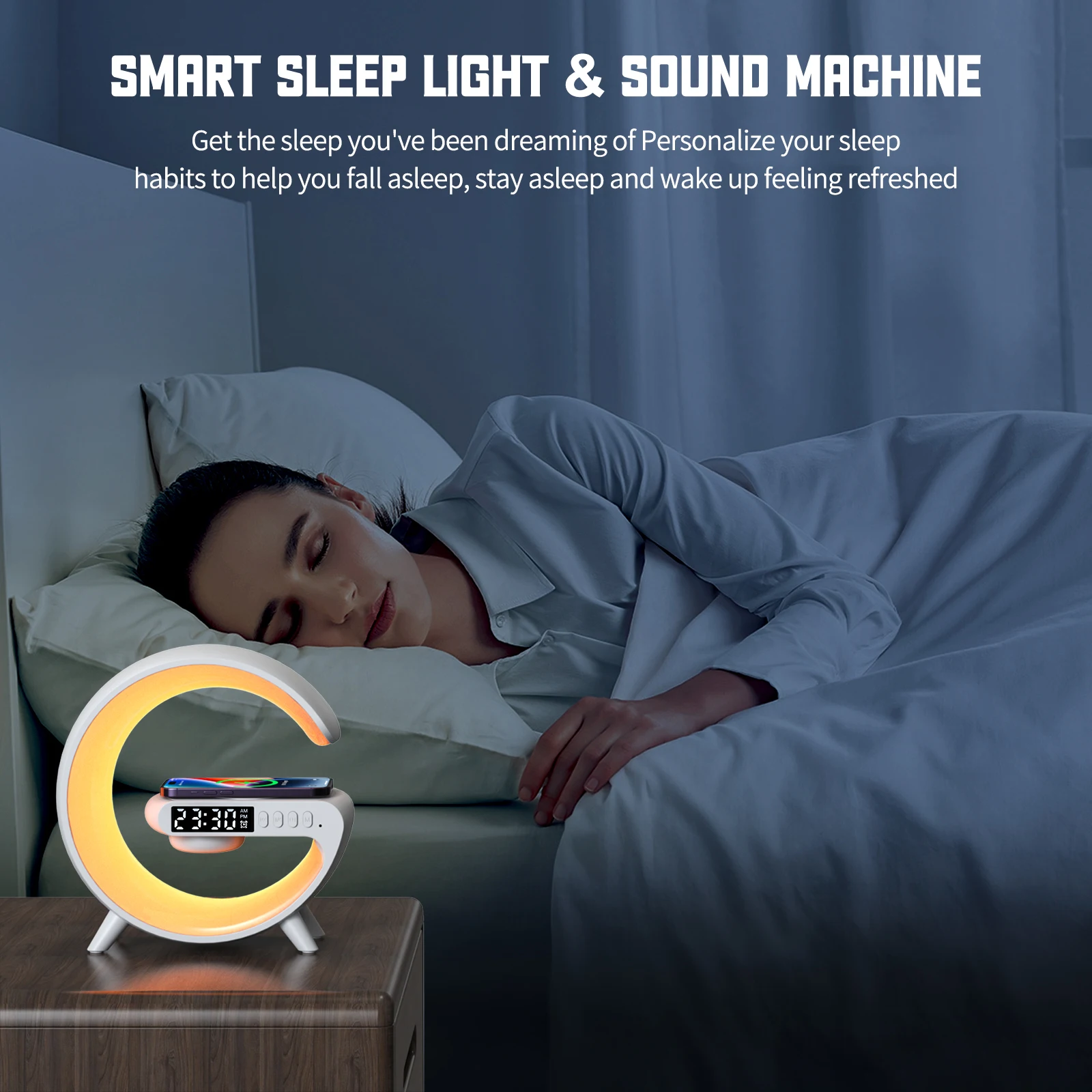 Lampka nocna LED Smart Wake Up Light RGB z bezprzewodowym głośnikiem 15W Bezprzewodowa ładowalna lampa biurkowa do sypialni, nocnej pokoju gier