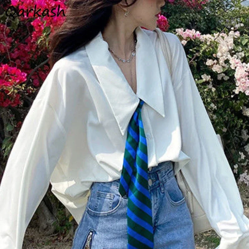 

Long-sleeve Shirts Women Solid Vintage Casual Minimalist Work Wear Clothing Aesthetic Minority Temper Formal Tender Design 2023