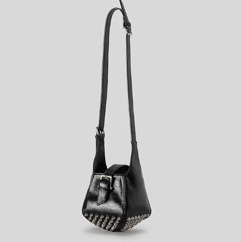

Bucket Bag For Women Luxury Designer Handbag Purse New In PU Mosaic Belt Buckle Rivet Decoration Underarm Shoulder