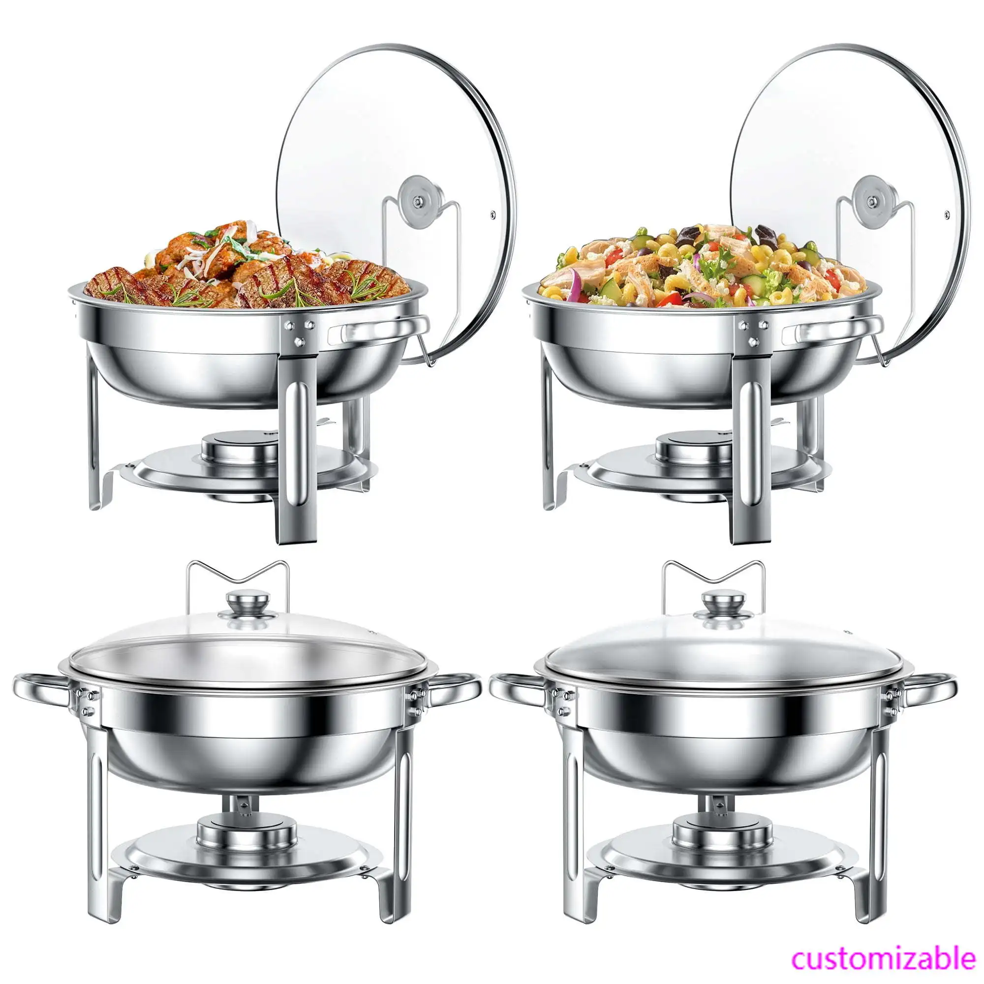 

Chafing Dish Buffet Set 4 Pack: TINANA 5QT Stainless Steel Chafing Dishes for Buffet with Glass Lid & Lid Holder