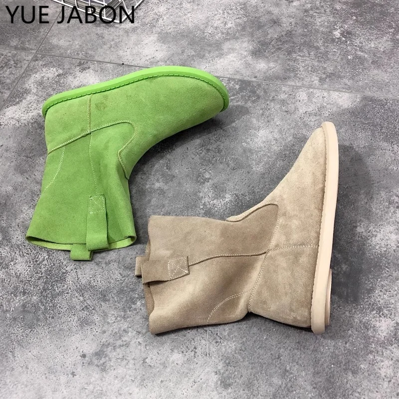 Soft Real Leather Womens Boots Suede Flat Short Boots Slip on Low Heel Casual Ladies Shoes Autumn Comfort Ankle Boots Zapatos