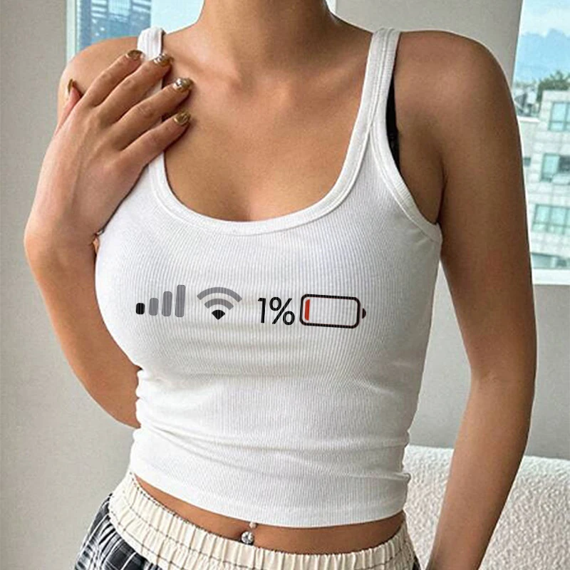 Women Punk Y2k Crop Tops Aesthetic Signal Wifi Power Print Sexy Tank Top Grunge Vintage Emo Girl Clothes Gothic Fairy Streetwear