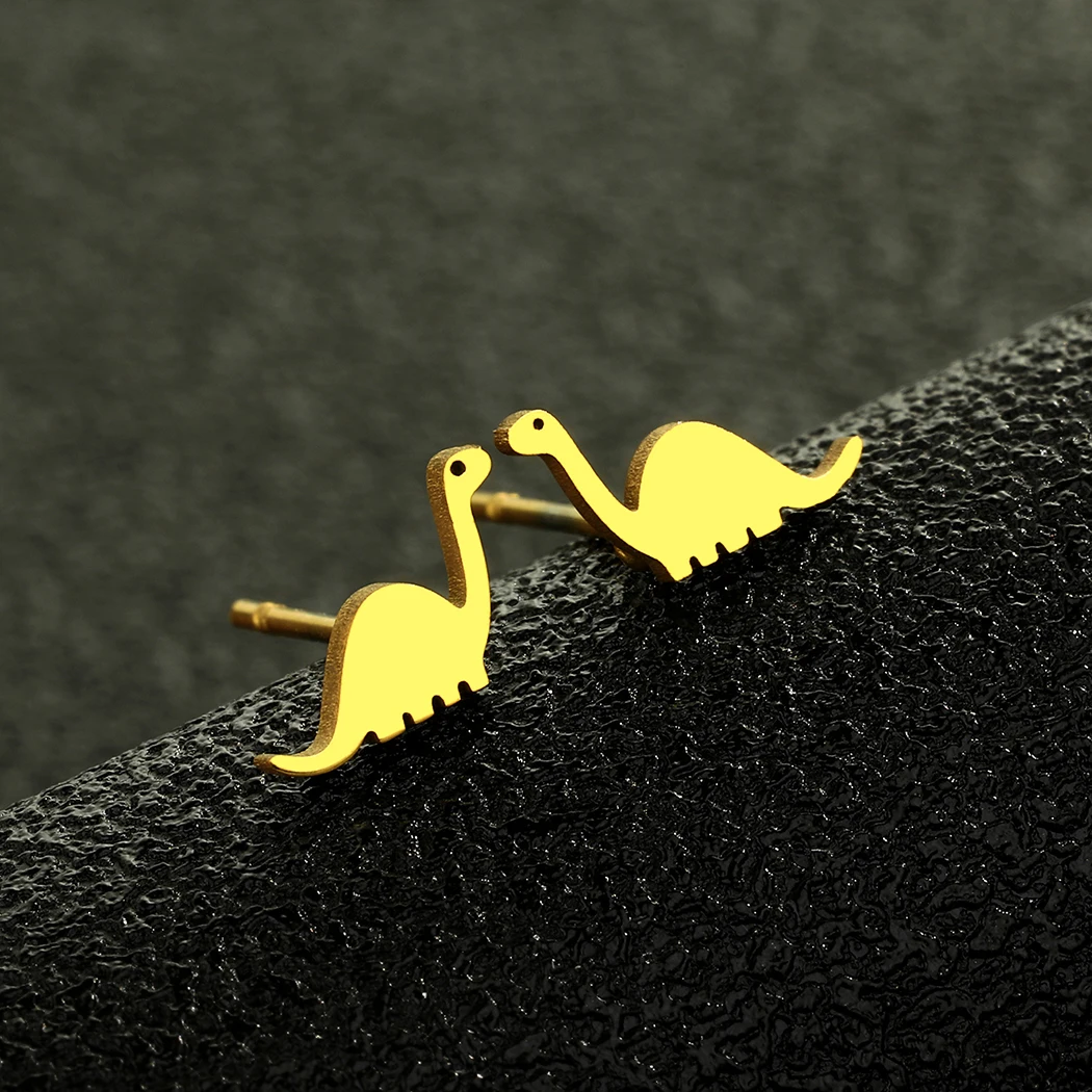 Kinitial Stainless Steel Dinosaur Stud Earrings For Women Vintage Punk Jewelry Animal Men Earrings Gift