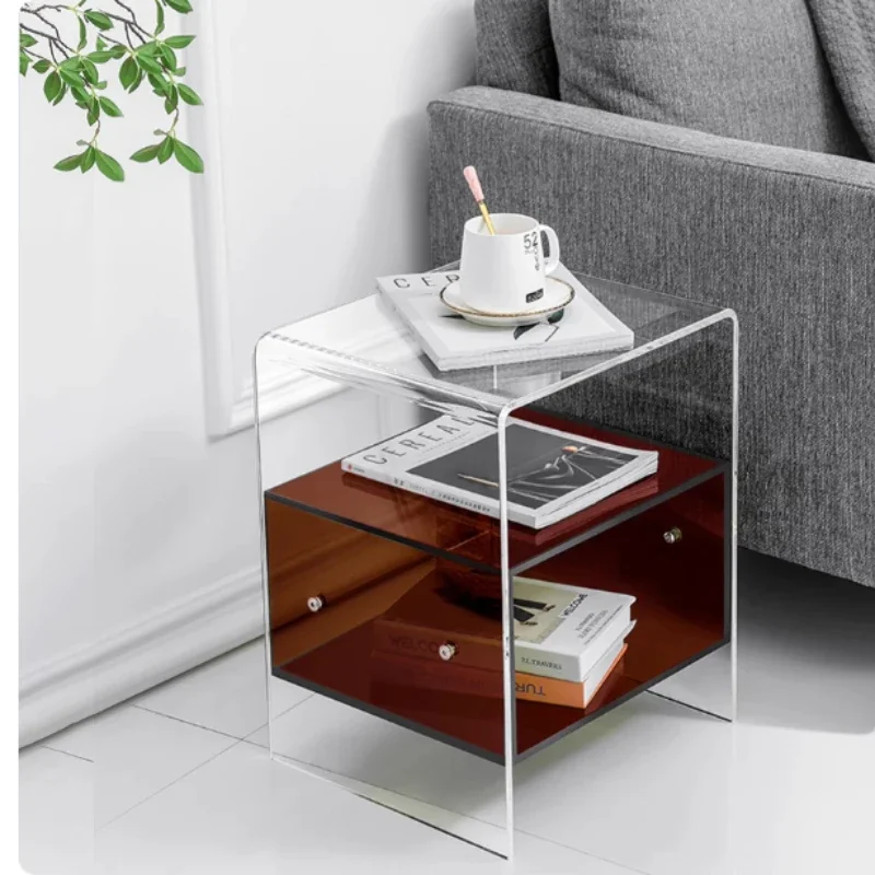 

Акриловая прикроватная тумбочка, простой и современный приставной столик, прикроватная полка, простой прозрачный журнальный столик-тумба для дома и спальни.