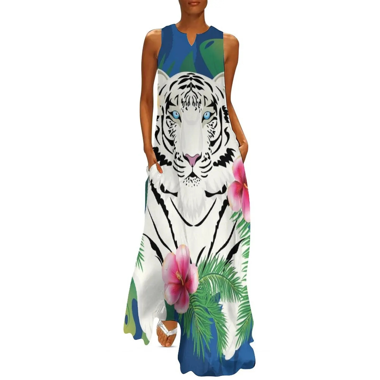 

White tiger with tropical foliage Long Dress summer dresses women 2025 cute dress Dress