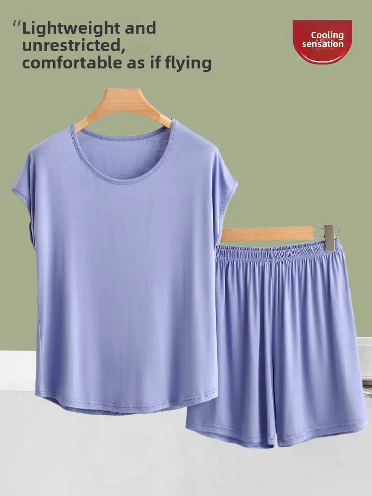 

Large Size Modal Sleepwear Women's Summer Sleeveless Ice Silk Casual Set Loose Cool Feeling T-Shirt Five-Quarter Pants Two-Pi...