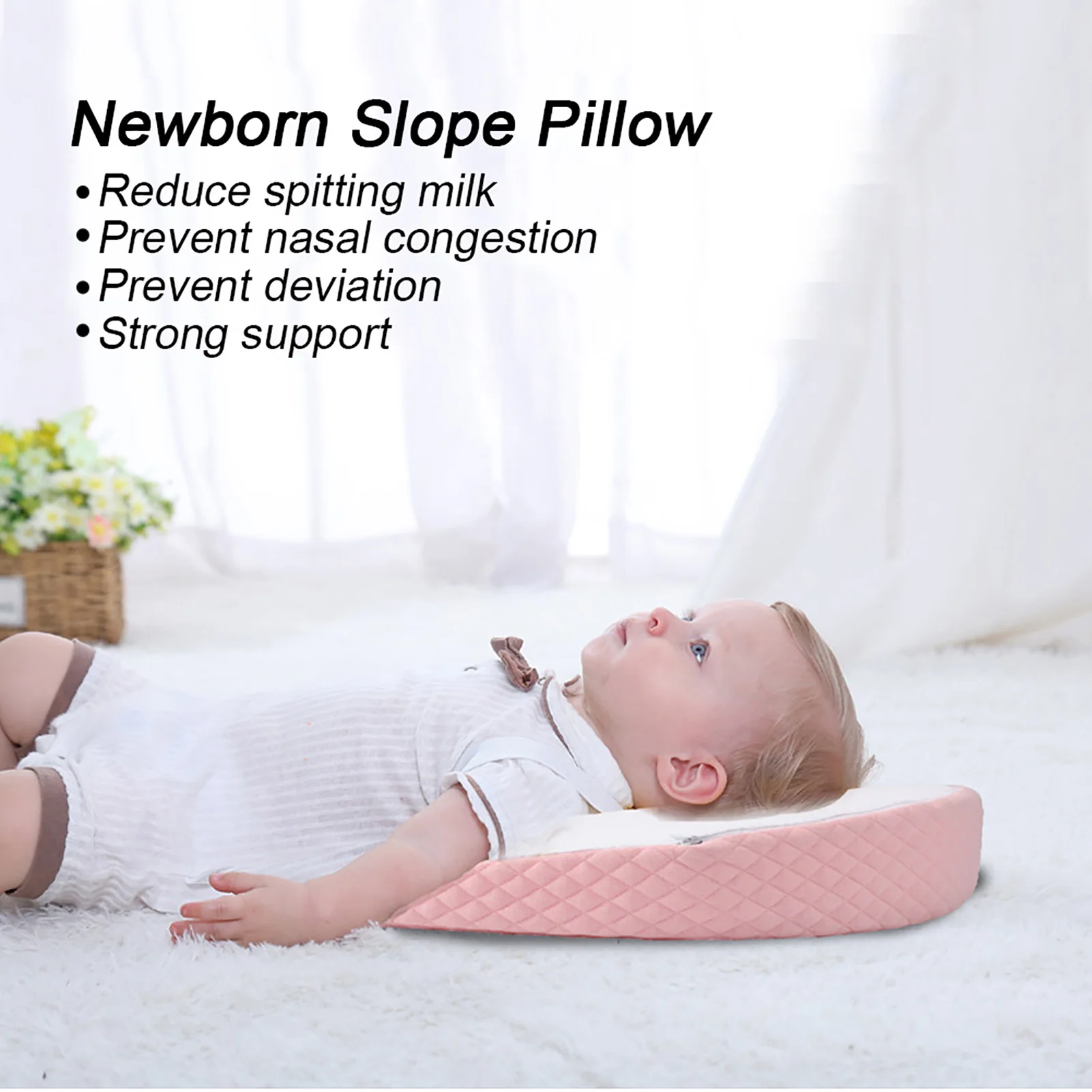 Newborn Slope Pillow Positioning Baby AntiReflux Pillow Feeding AntiSlip Polyester and Non‑slip Cloth Pillow