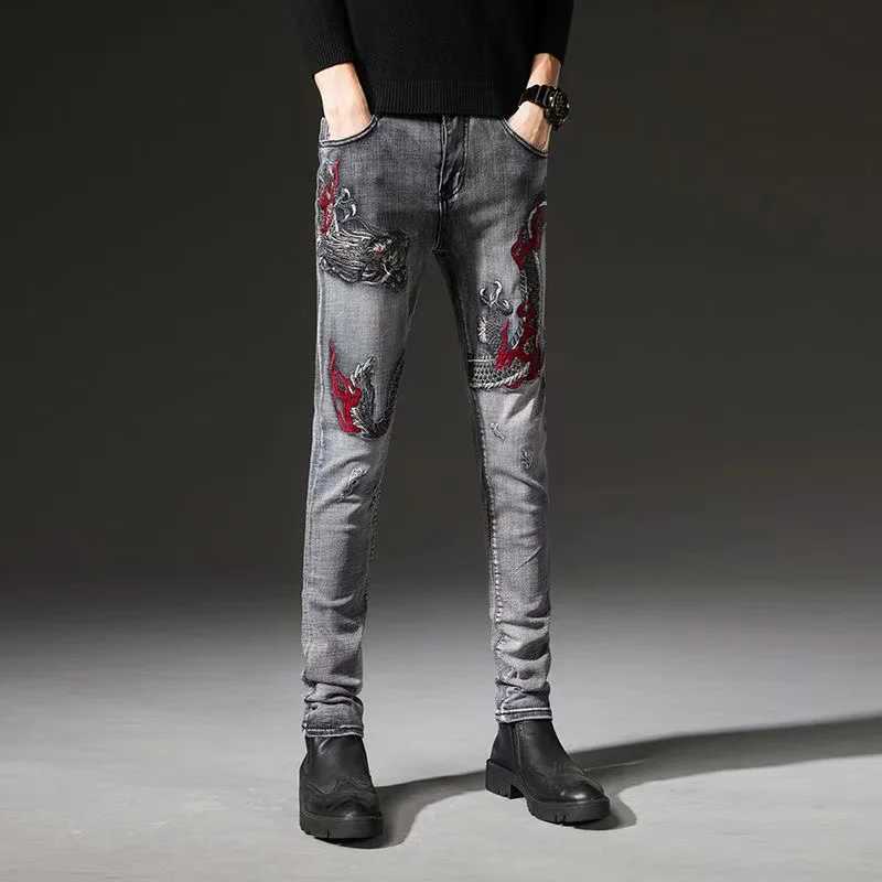 7767 fire dragon embroidery gray