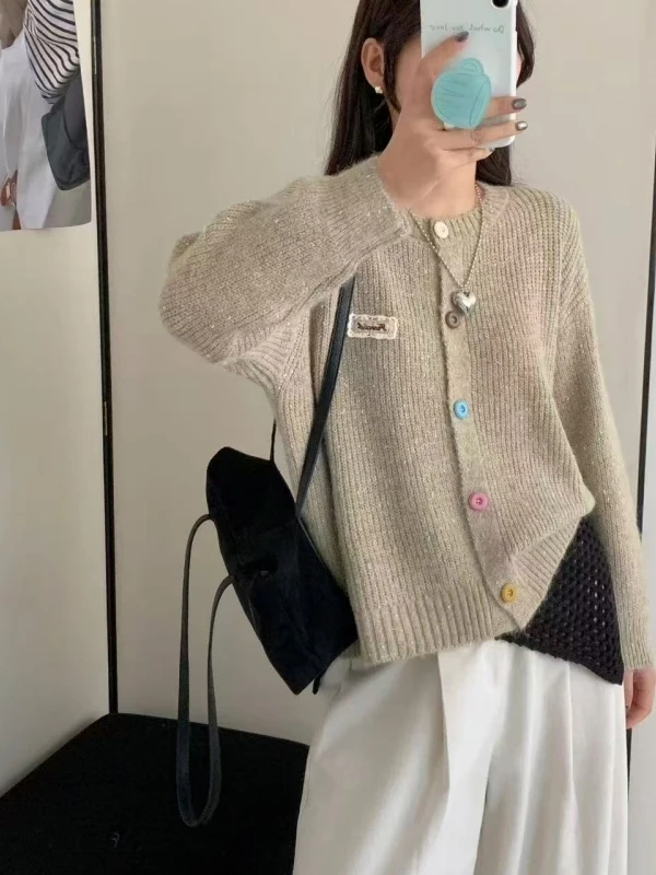 لينة مريحة محبوك سترة مفتوحة سترة طويلة Sve فضفاضة المرأة Faion الخريف جديد Sle اللون الأزرق بلوزة غير رسمية متعددة الاستخدامات #3