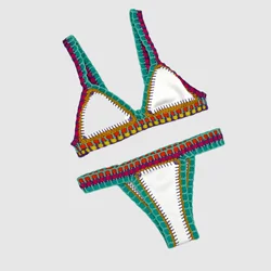 Women Sexy White Crochet Swimsuit Luxury Boho Bikini Set Triangle Elastic Swimwear Tops With Bottoms Bathing Suit Beachwear