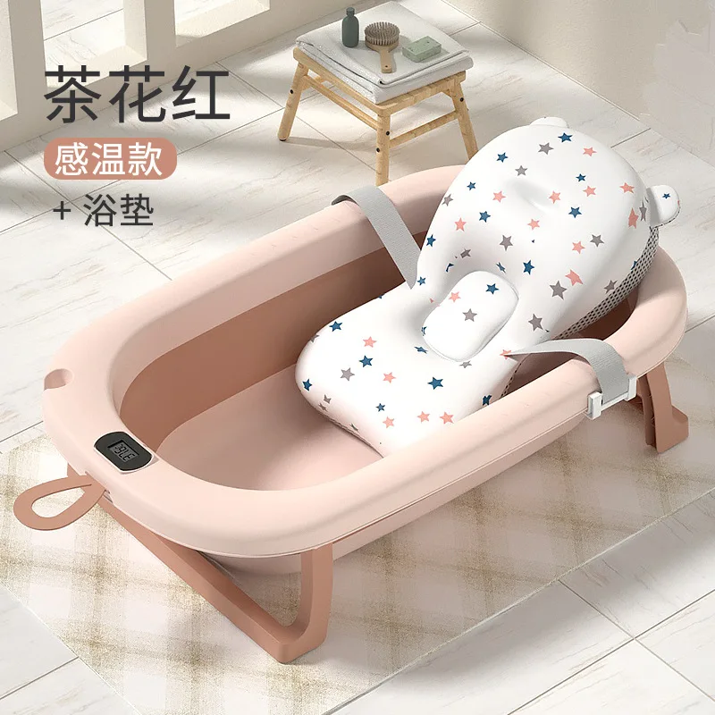 

Real-time Temperature Folding Silicone Baby Take A Bath Bathtub Non-Slip Foot Bath Bucket Folding Bathroom With Temperature Sens