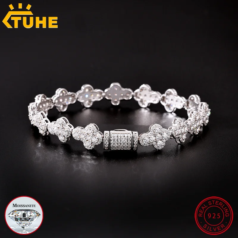 TUHE Unisex Cross Bracelet 925 Width Chain Women Bracelet Moissanite For Men Hip Hop Jewelry Gift