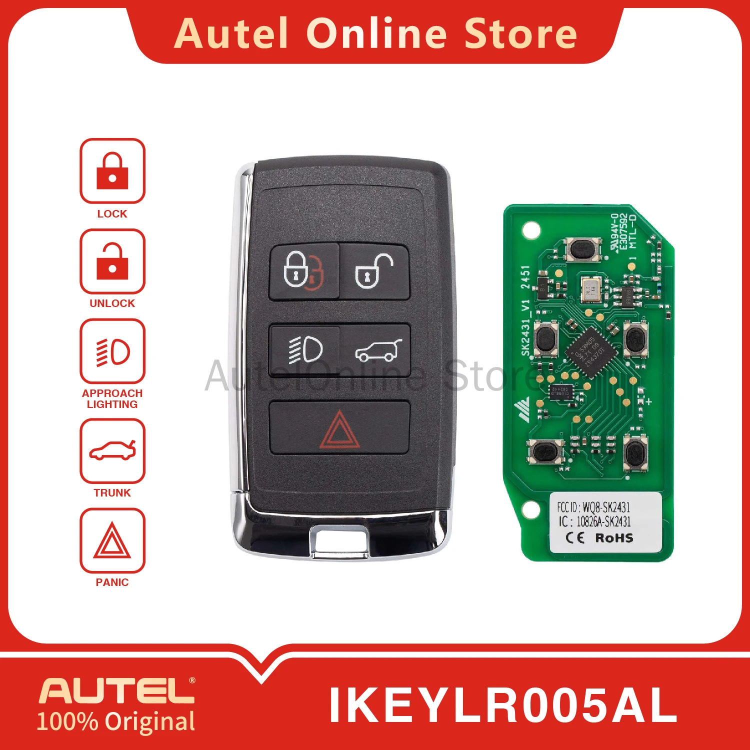 

AUTEL IKEYLR005AL 5-кнопочный универсальный интеллектуальный дистанционный ключ для KM100/IM508/IM608 для Land Rover