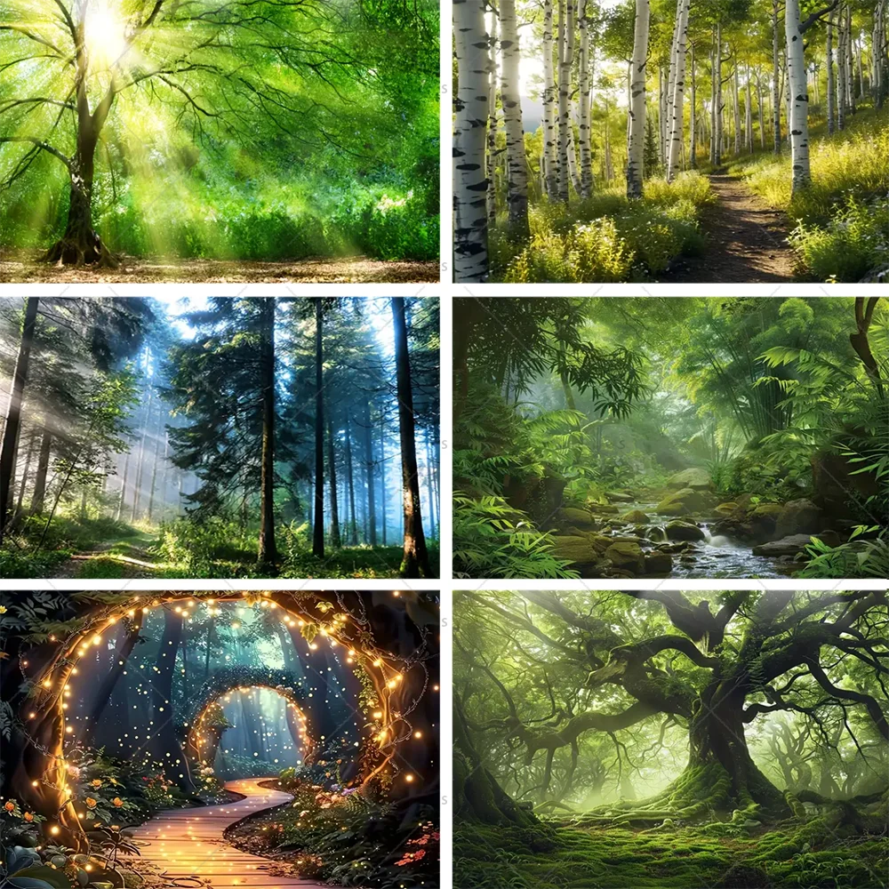 Woodland Forest Natural Scenery Backdrop Supplies Summer Tropical Tree Wonderland Photography Decoration Background Photo Studio