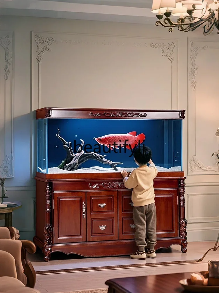 X Fish Tank Living Room Large Screen Bottom Filter Chinese Style Solid Wood Home Office Ecological Ultra-clear Glass Fish Tank