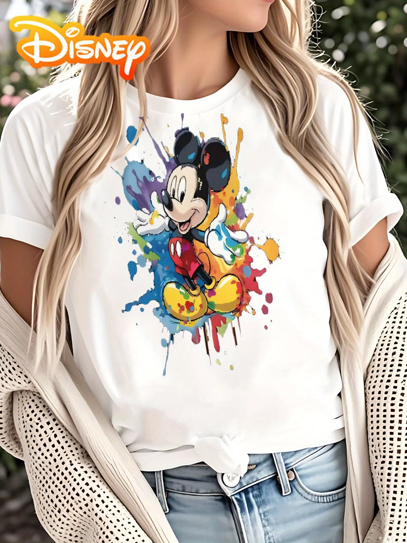 

2025 Новая футболка унисекс с принтом узоров Диснея, уличная мода, футболка с короткими рукавами из чистого хлопка и круглым вырезом