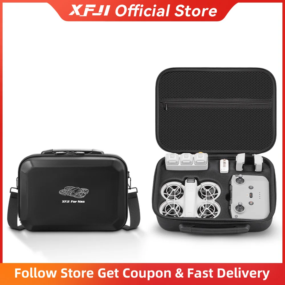 XFJI Carrying Case Compatible with DJI NEO Combo PU Leather Hard Shell Shoulder Bag Travel Storage Pouch Drone Accessories