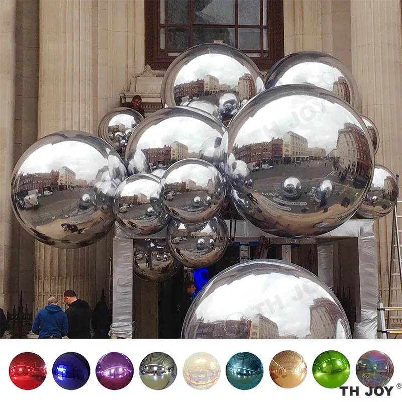 Inflatable Christmas Decoration Silver Ball Big Ceiling Hanging Colorful Disco Mirror Ball Giant Reflective Mirror Balloon