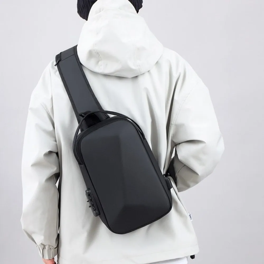 

Oxford Cloth Men's Chest Bag USB Charging Port Adjustable Strap Password Sling Bag Large Capacity Anti Theft