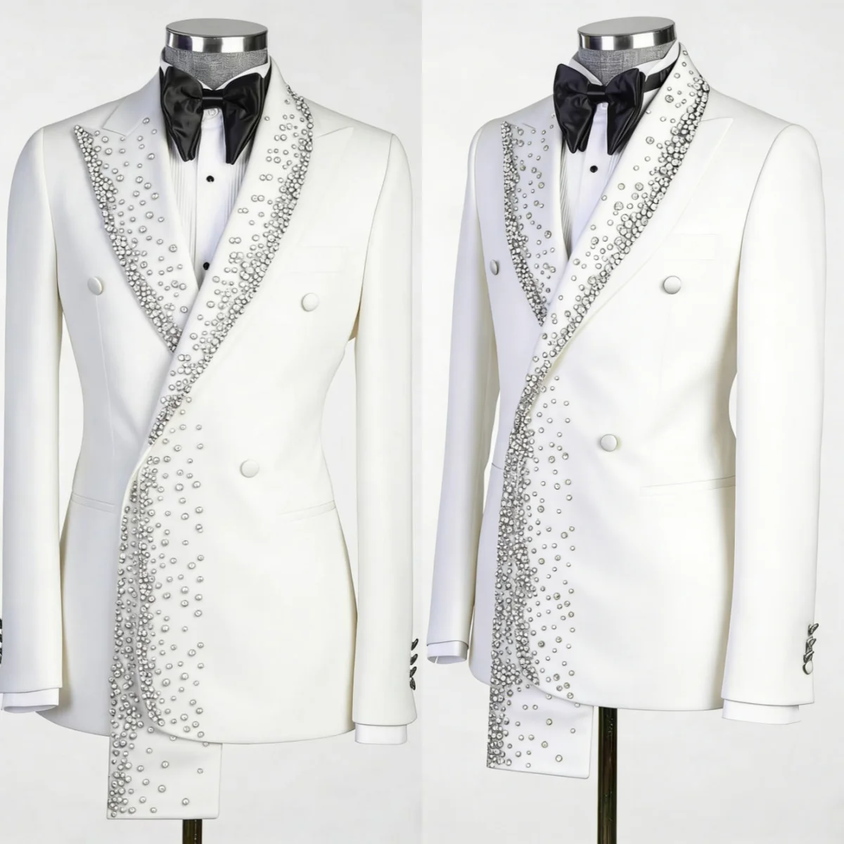 

Stylish Crystals Double Breasted Men Wedding Tuxedos Shawl Lapel Jacket Sets Classic Fit Prom Male Party 2 Pieces Customized