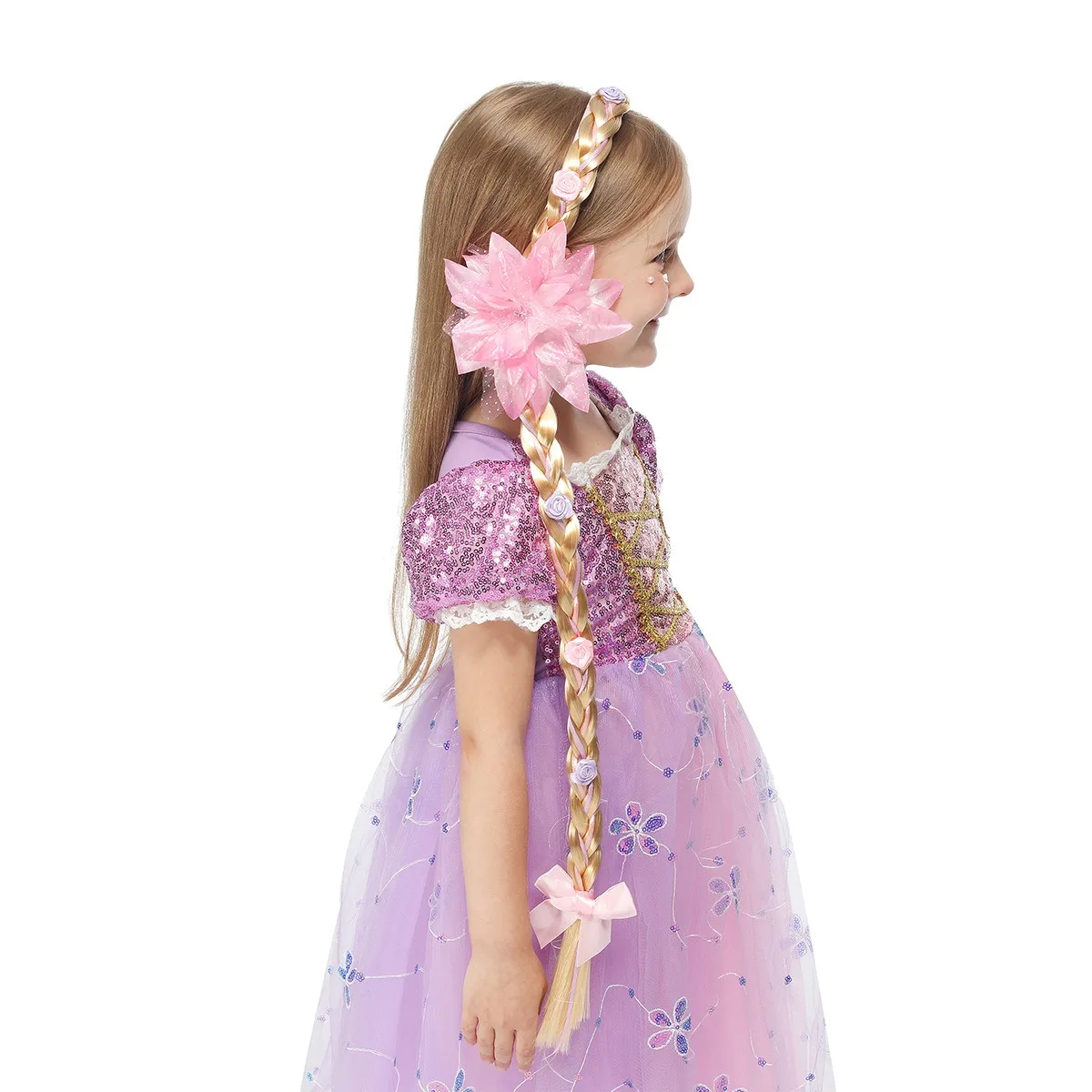 

Rapunzel Princess Braid Headband for Girls Flower Long Wig Hairband Kids Headdress Children's Day Gifts Baby Performance Props