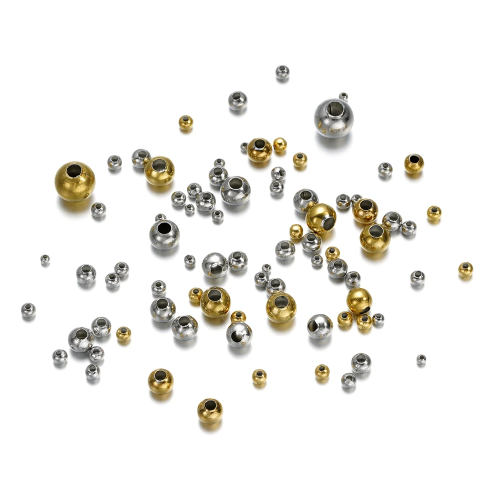 30-300Pcs 2-8mm Stainless Steel Hollow Beads Gold Color Round Big Hole Loose Spacer Bead for DIY Jewelry Making Accessories