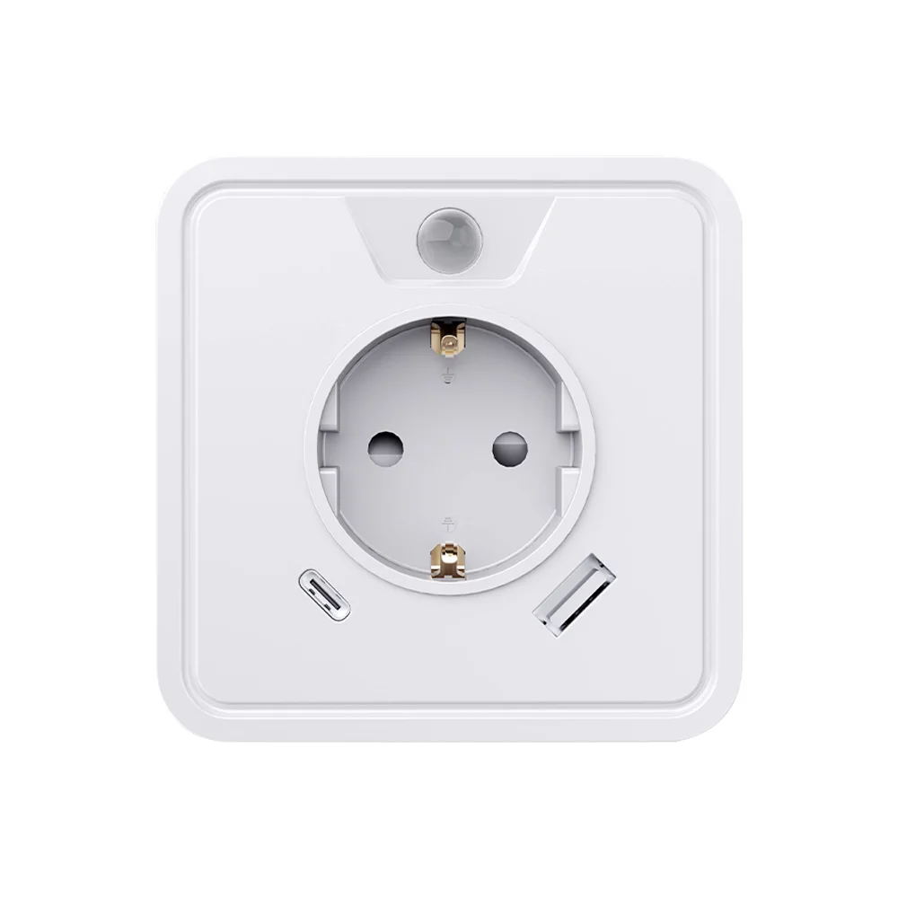 

EU plug power adaptor,power strip,whit motion sensor light,1 Socket,1 USB ,1 Type-C,Category G,48mm.2P,EU General，for Home
