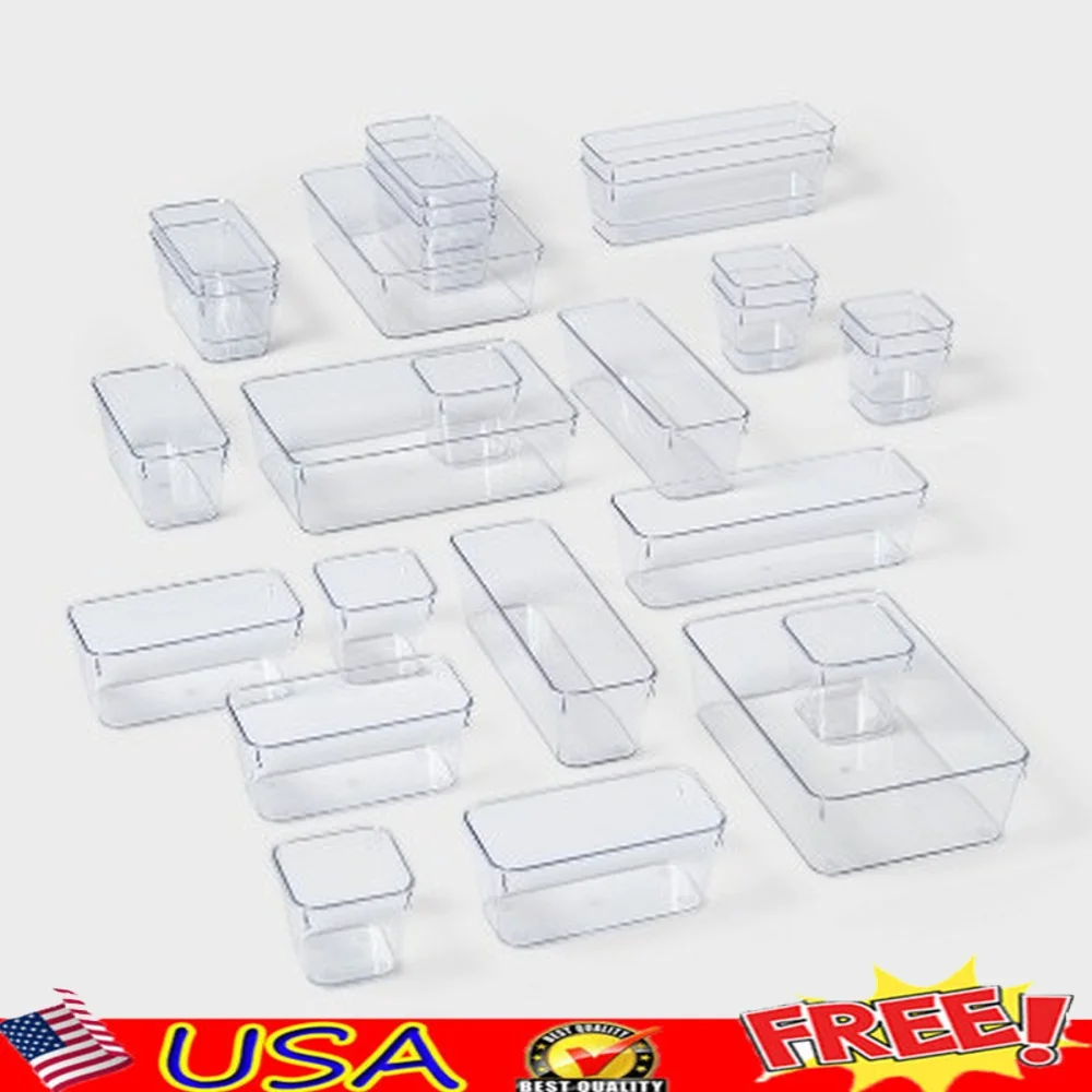 

25pc Clear Drawer Flatware Organizer Storage Set Various Shapes Hand Wash PETG Plastic In-Drawer Kitchen Utensil Holder