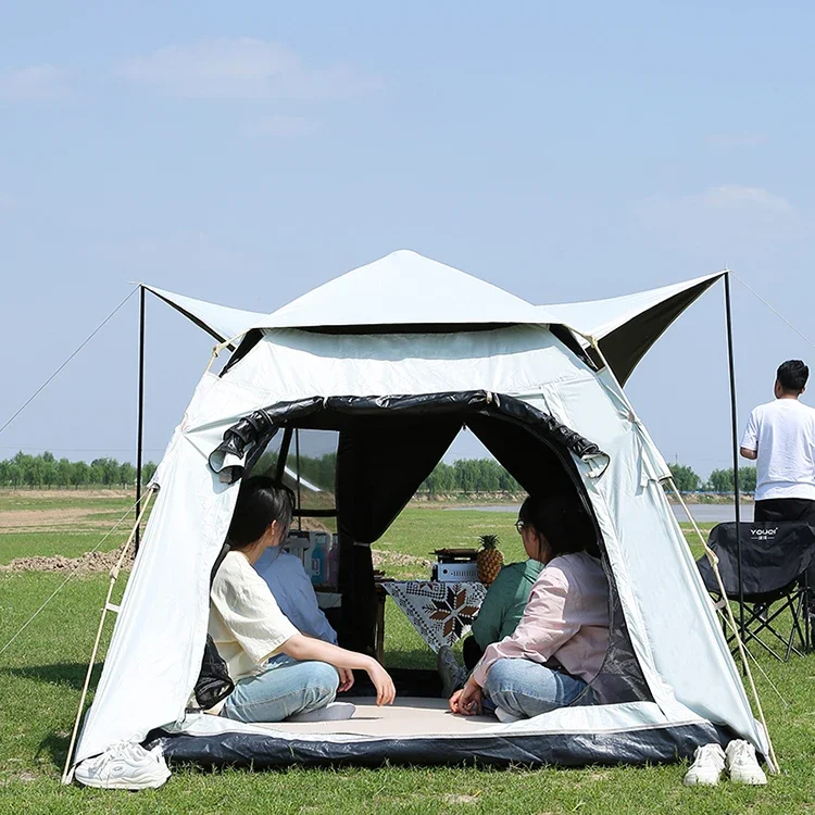 Hot Sale Integrated Tent Luxury Canvas With Canopy Awning Waterproof Full Automatic Quickly Opening Outdoor Camping Family