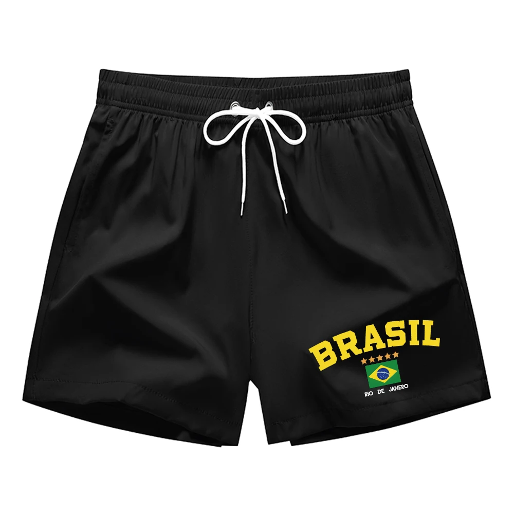 Men's Brasil Yellow Green Print Athletic Shorts 2026 New Style Casual Basic Shorts Summer Swimming Fitness Beachwear Swim Trunks