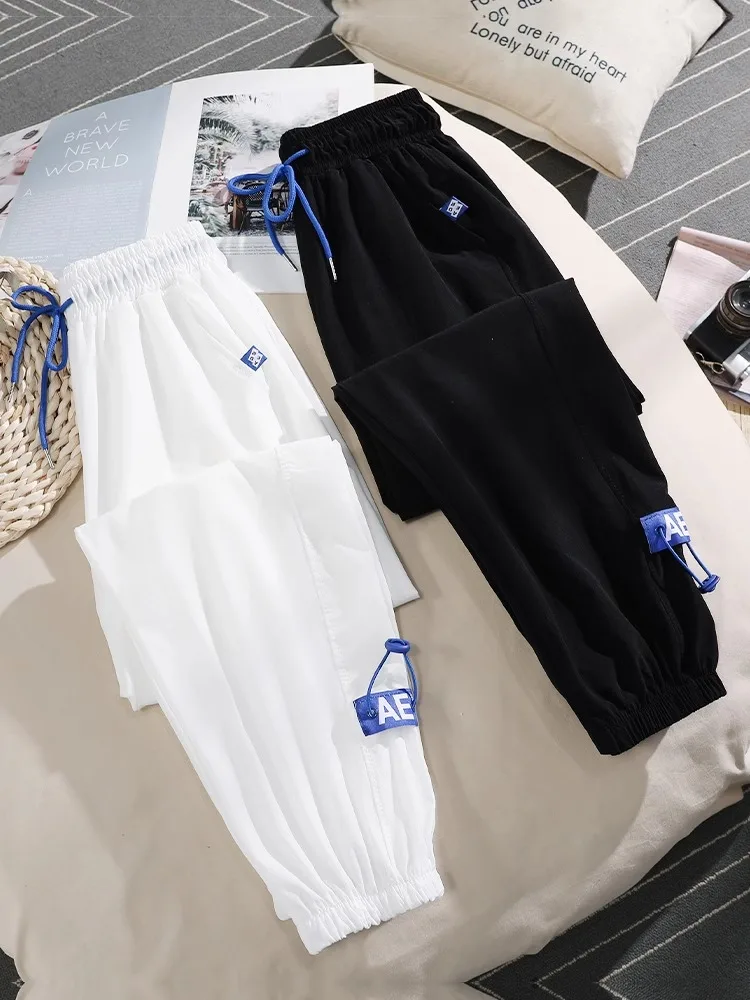 

Ice Silk Qui Dry Spor Casual Pants Women Summer Thin Loose Slim High Waist Design Nine Points Harlan Cuffed Pants