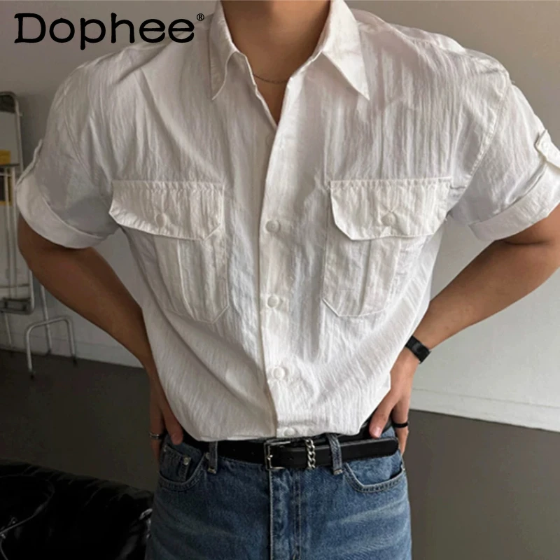 

Fashion Short Sleeve Shirts Men's 2026 Summer New Loose Comfort Simple Chic Shirts Solid Color Breathable Pocket Decoration Tops