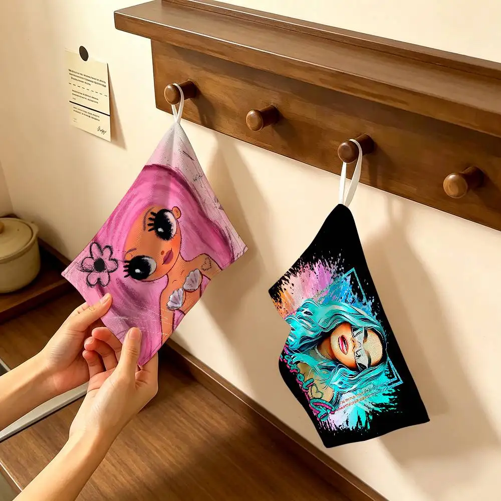Singer K-Karol G Anime Soft Polyester Cotton Towel, Hanging Kitchen Style Hand Wiping Cloth for Restaurant Home