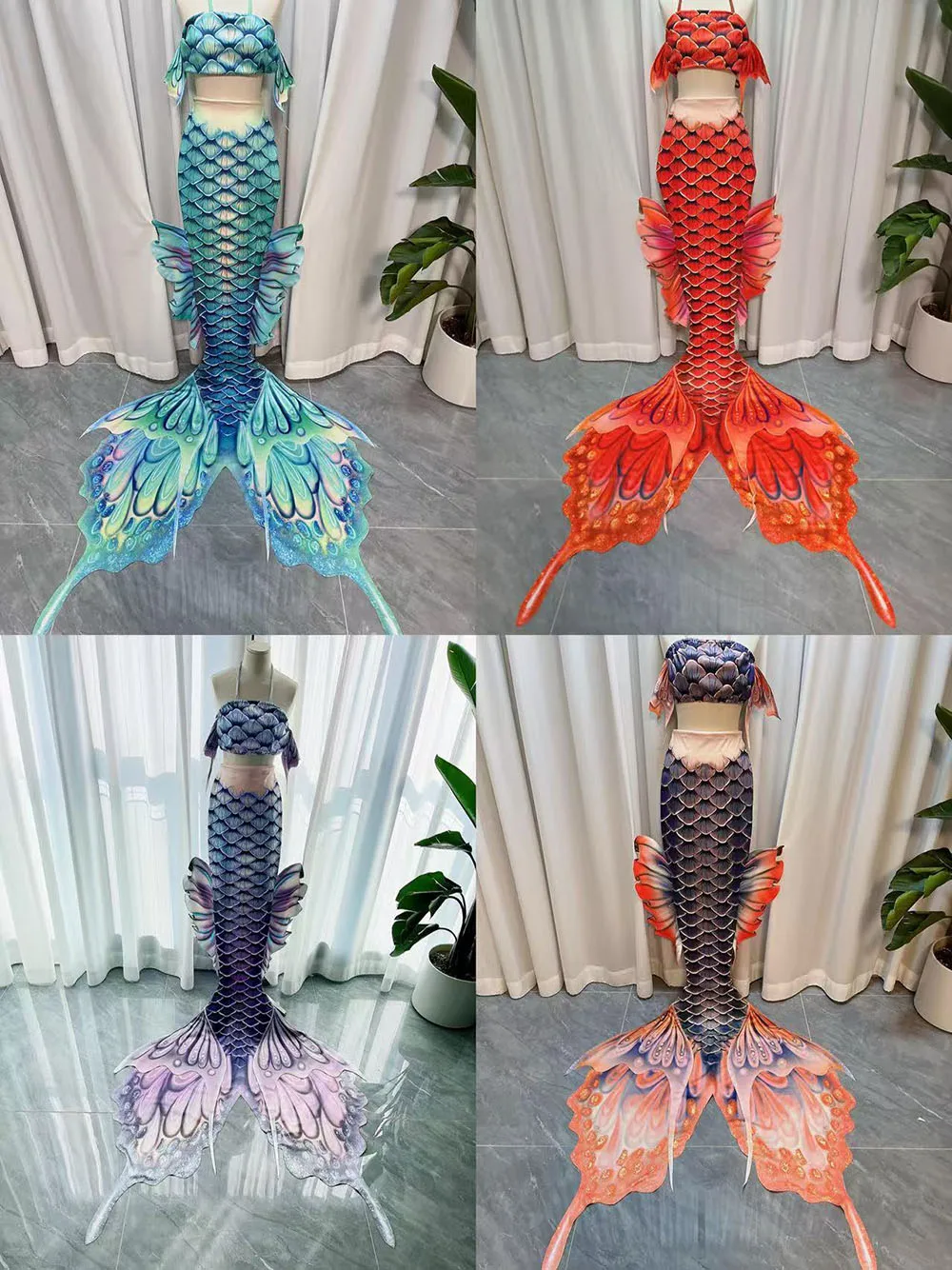 

Red Butterfly Mermaid Tail Swimsuit Children's Aquarium Mermaid Shooting Performance Tailored Tail with Fish Skin