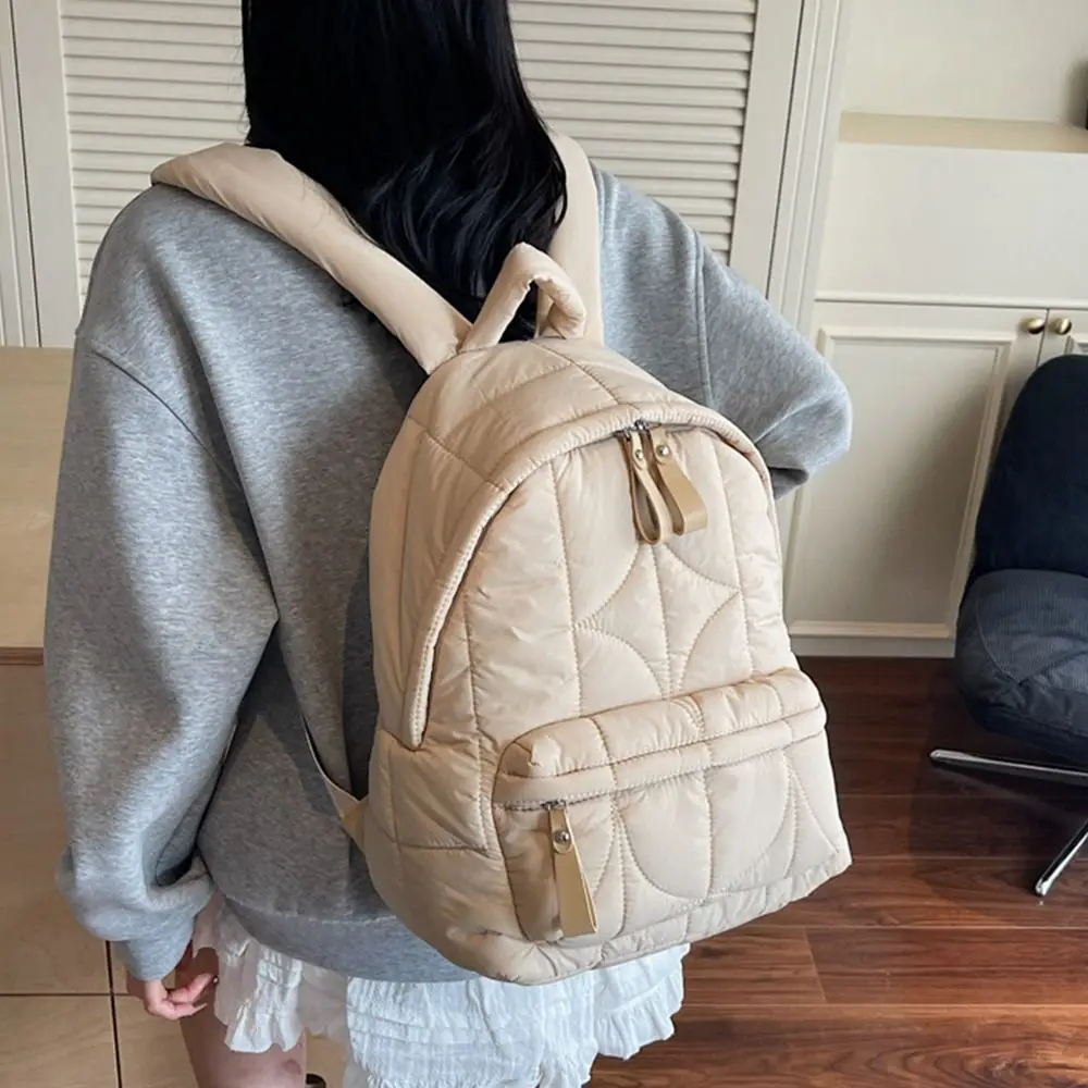 

Solid Color Padded Coat Backpack Nylon Cloud Space Cotton Shoulder Bag Large Capacity Pleated Student Schoolbag Streetwear