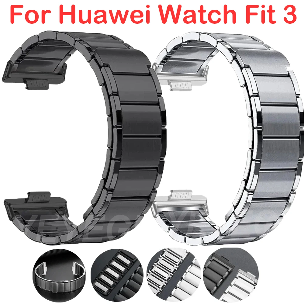 For Huawei Watch Fit 3 Badn Stainless Steel Wristband Replaceable Magnetic Metal Strap For Huawei Fit 3 Business Watchband