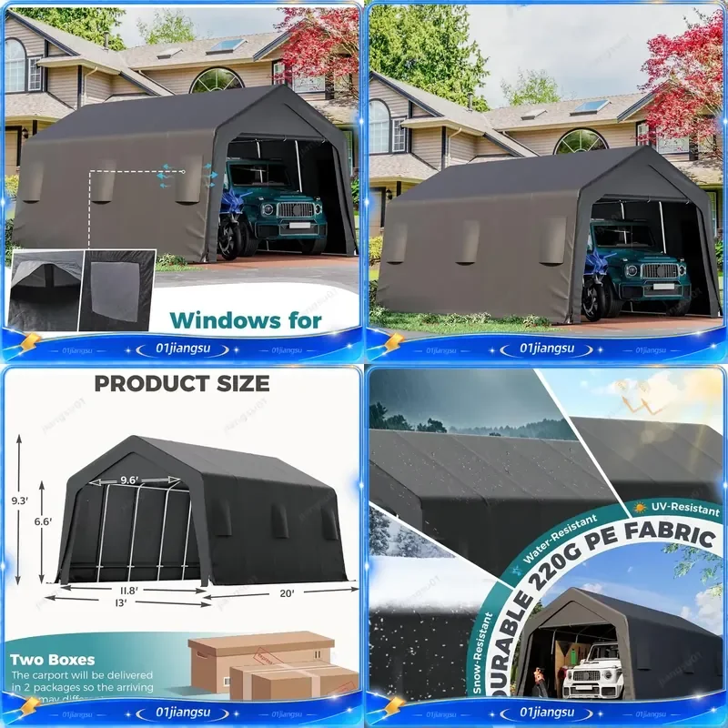 13x20ft Heavy Duty Steel Carport Portable Garage Tent Reinforced All Season Car Canopy Shelter Outdoor Vehicle Cover Parking