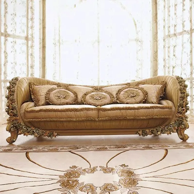 gj-French Luxury Shell Mosaic Sofa Coffee Table Combination Solid Wood Carved Living Room Furniture#