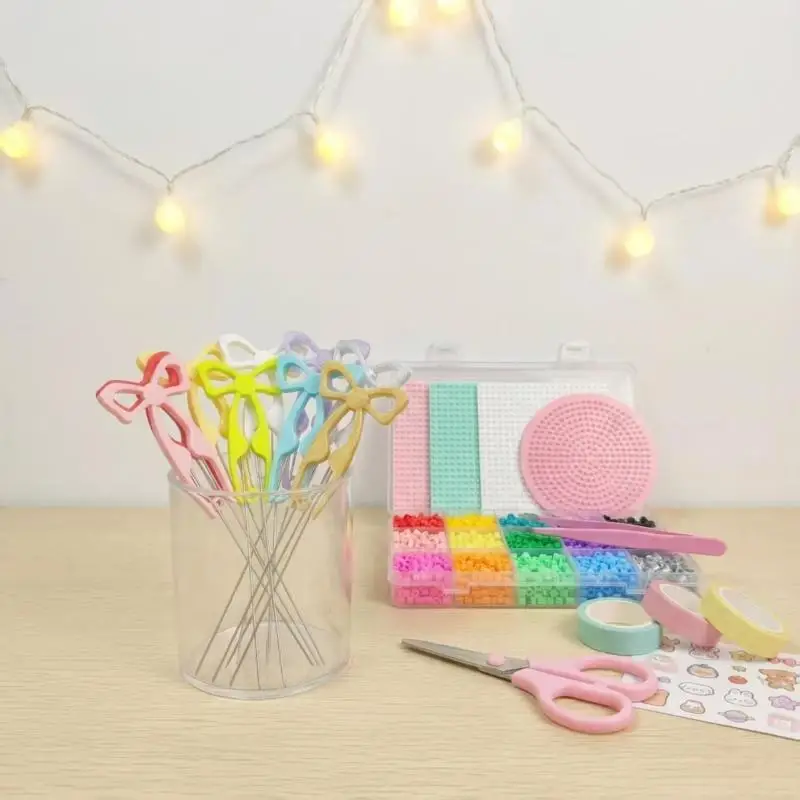 Cute Bow Beans Pen Multifunctional Double Needles Educational Perler Bead Tweezer For Handmade DIY Bead Crafts Art Creation