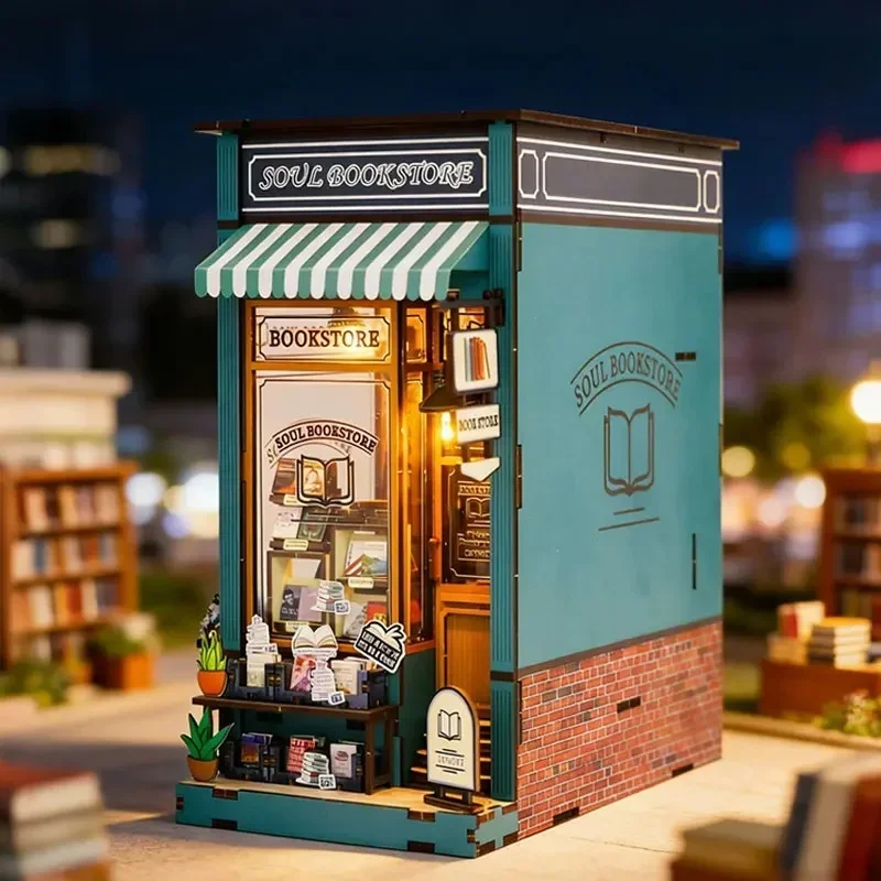 DIY Book Nook Shelf Insert Kit Soul Bookstore Bookend Miniature Dollhouse 3D Puzzle Assembly Model for Adults Birthday Gifts