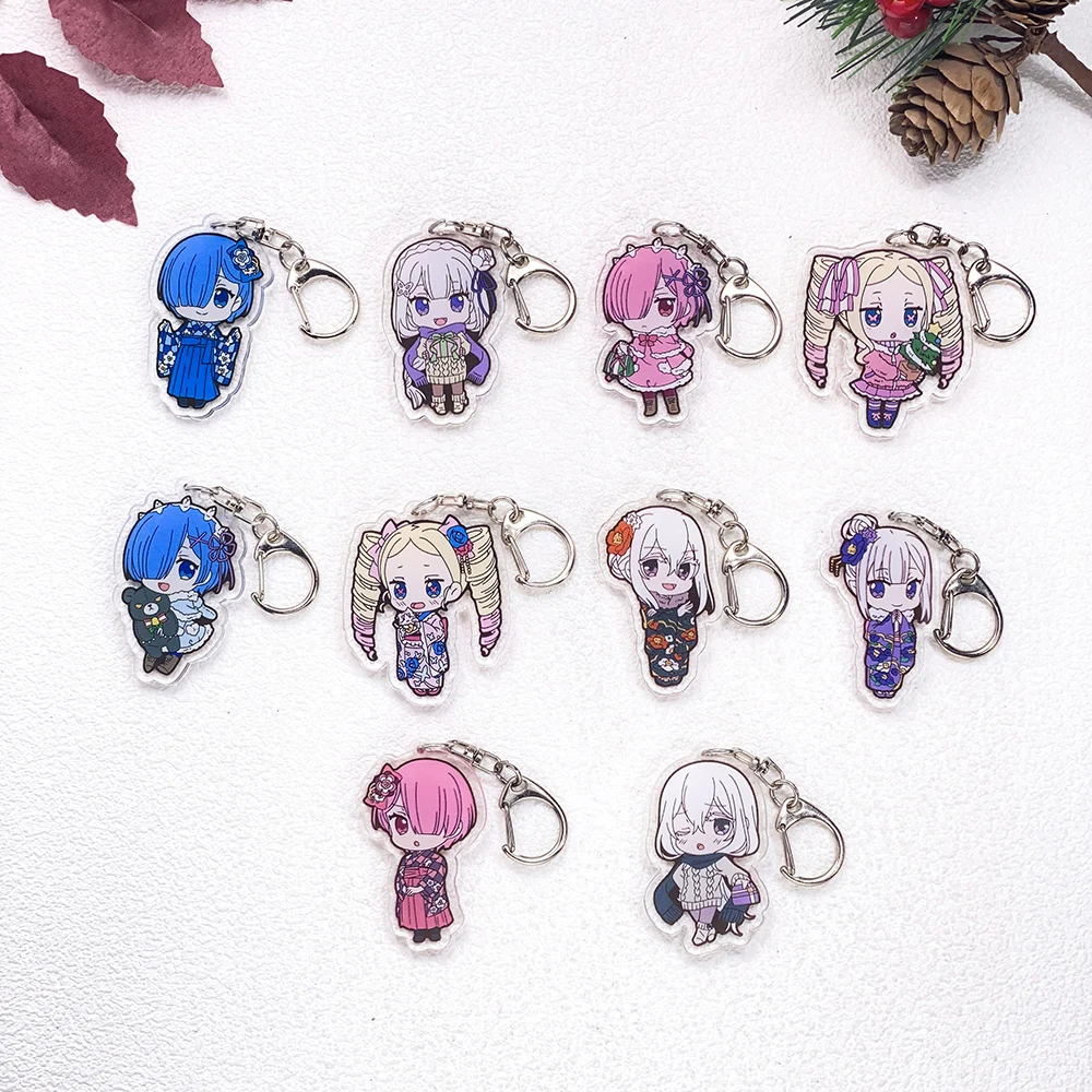 5Pcs Anime Re:ZERO - Starting Life in Another World Keychain Accessories Acrylic Charms Pendant For Bag Keys Backpack Decoration