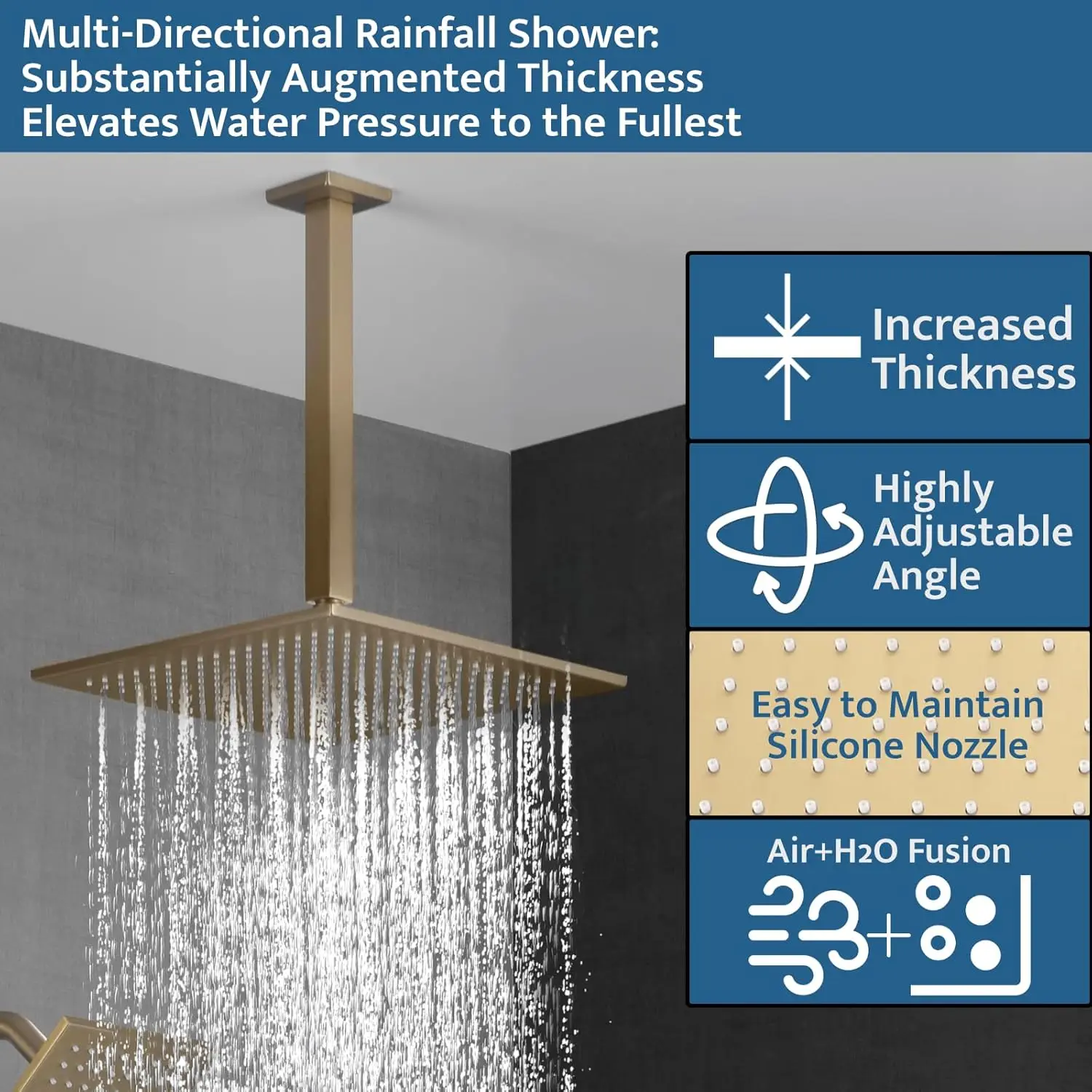 Thermostatic Shower System Brushed Gold, Push Button Diverter Shower Faucet with 2 in 1 Handheld 6 Inch Wall Mount Shower Head