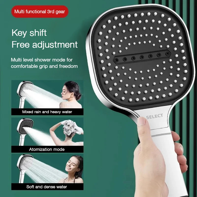 13cm Large Panel Nozzle 3 Modes Shower Head High Pressure Water Massage with Filter Element Set