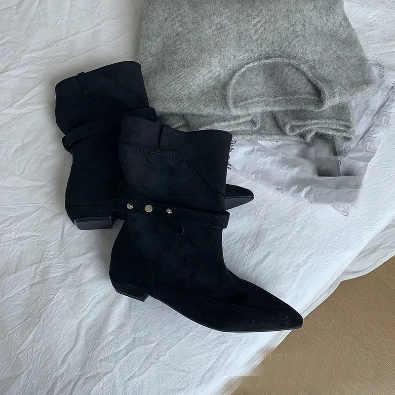 

Модные женские ботильоны с острым носком, женская обувь на плоской подошве, зима-осень, уличная обувь, женские короткие ботинки, обувь без шнуровки, новинка