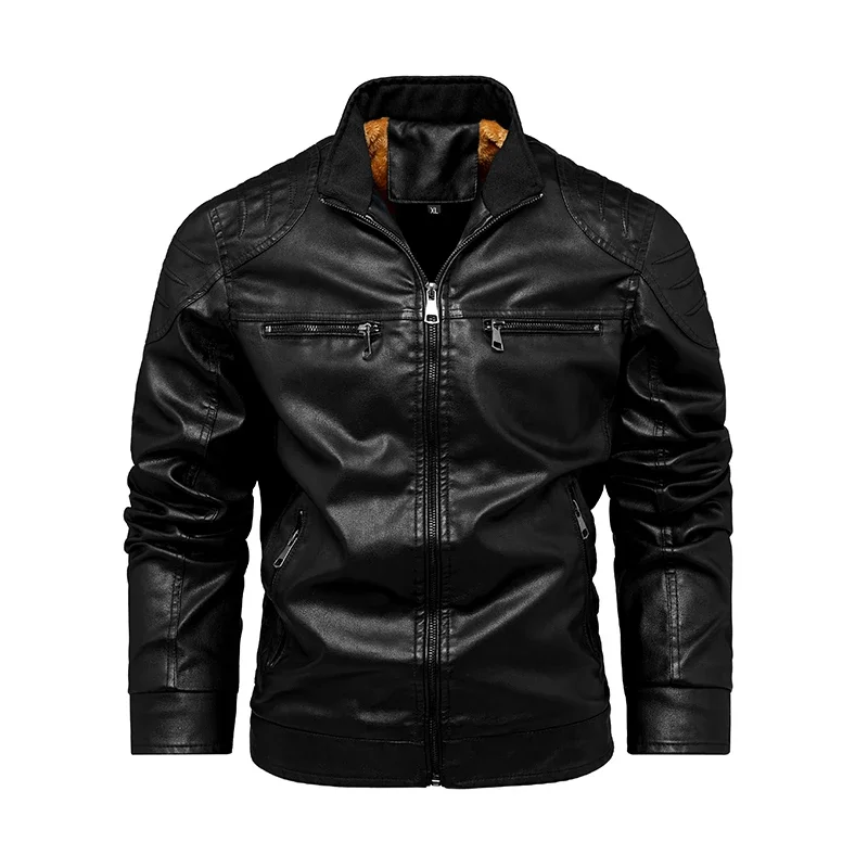 

New Arrival Leather Jacket Men Motorcycle Mens Faux Leather Jacket Male Zipper Bomber Coat Autumn Winter Fleece Pu Overcoat K476