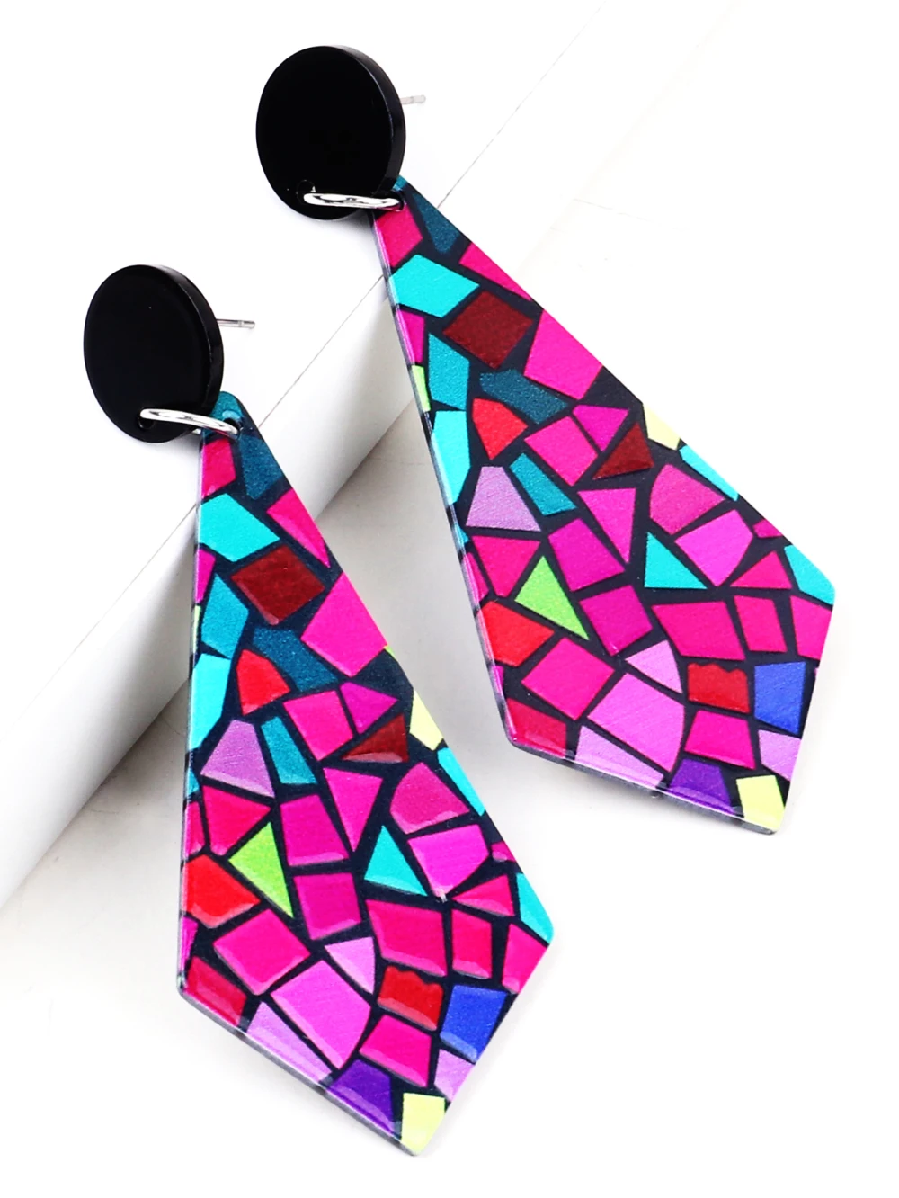 FishSheep Creative Colorful Acrylic Long Earrings for Women Resin Irregular Grid Printed Drop Earrings Fashion Accessories Gifts