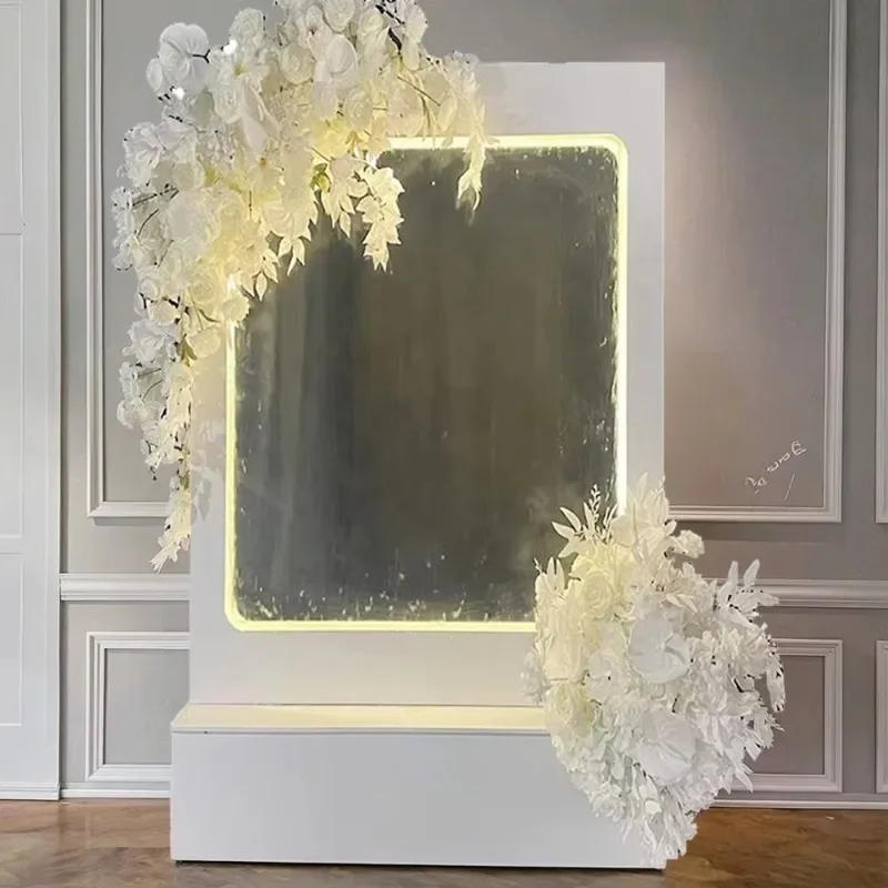 #LED Waterfall Welcome Sign With Steel Water Fountain Backdrop Wedding Decor Entrance Glass Running Water Panel Party Event