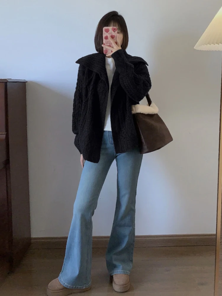 

Ретро-кардиган с воротником-стойкой и узором косы, женский, утепленный, зимний, модный, повседневный, однотонный, с круглым вырезом, длинный рукав